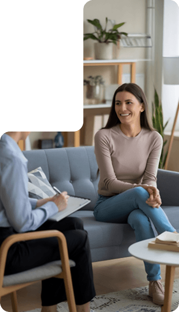 Client meditating in a therapy setting